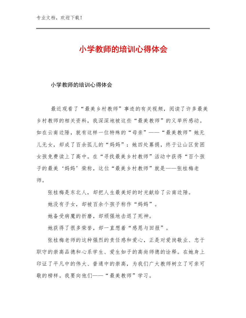 最新小学教师的培训心得体会优选例文14篇