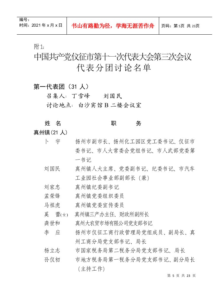 中国共产党仪征市第十一次代表大会第三次会议