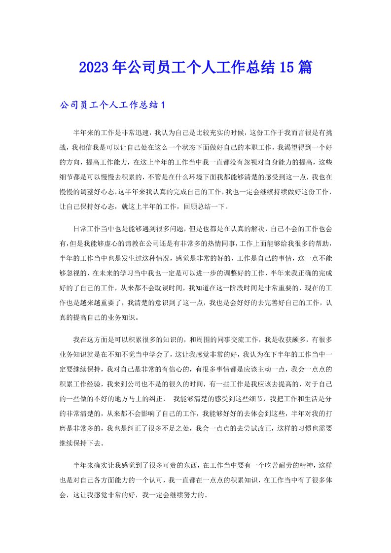 公司员工个人工作总结15篇