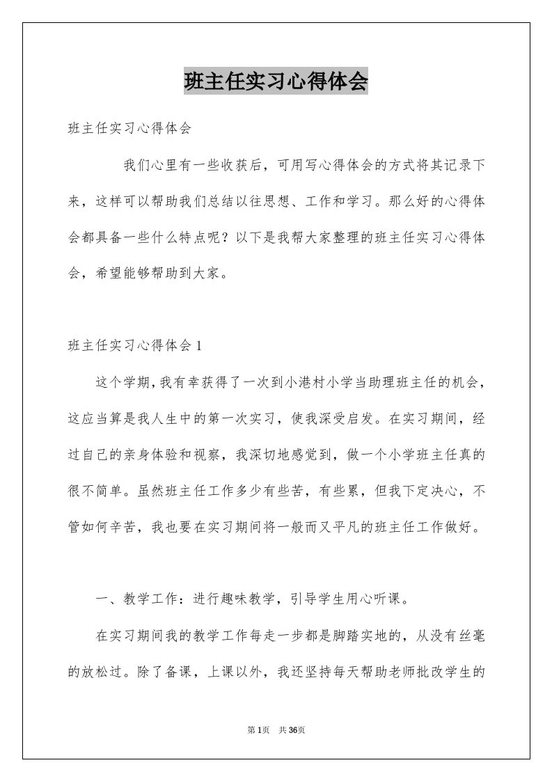 班主任实习心得体会例文