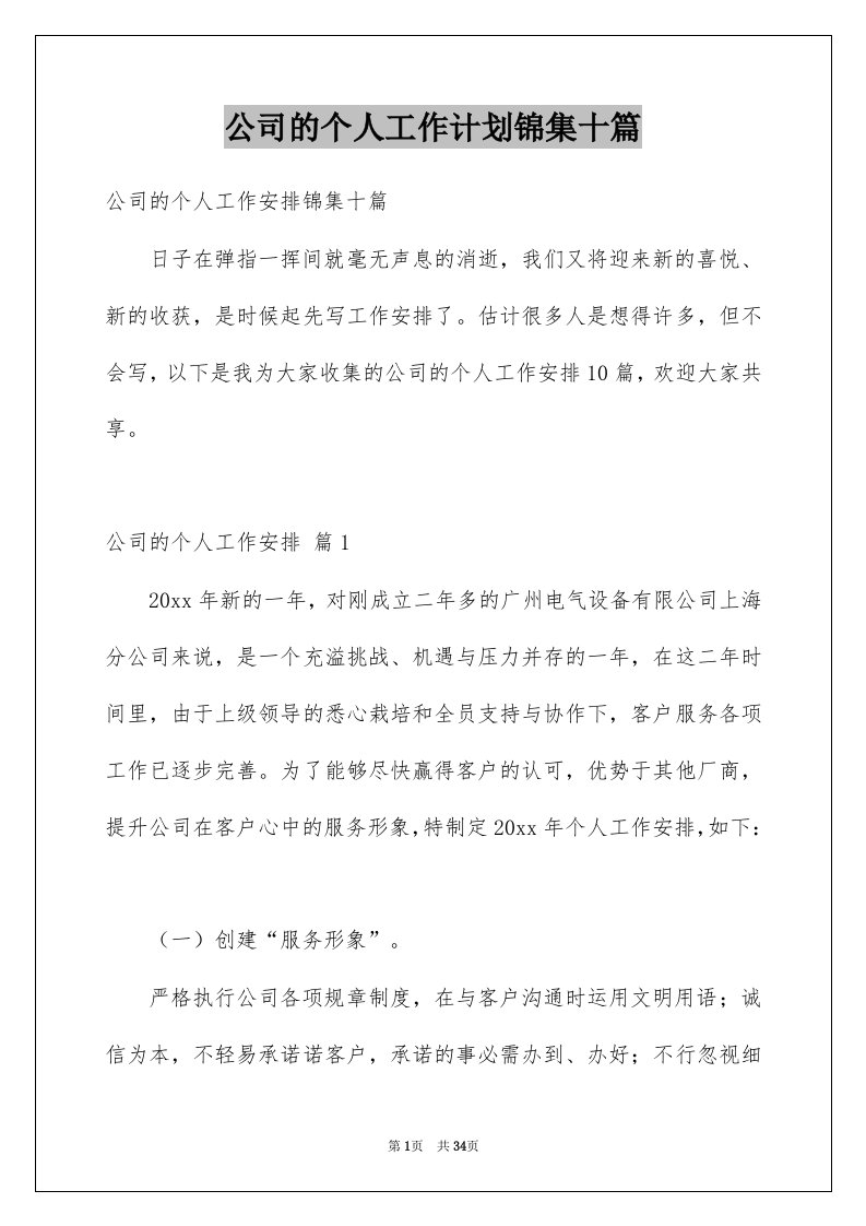 公司的个人工作计划锦集十篇