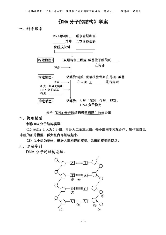 3.2《DNA分子的结构》学案1