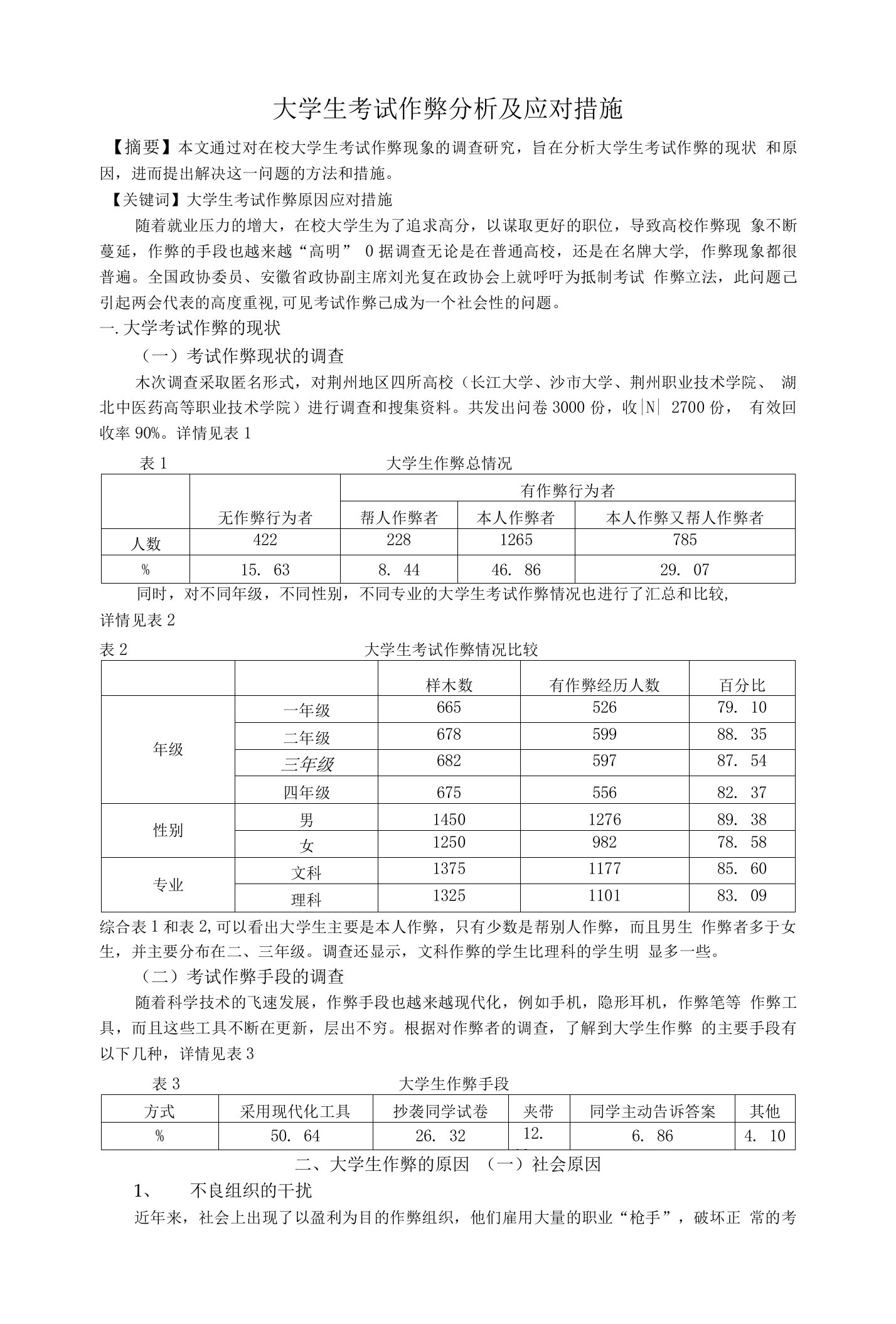 大学生考试作弊分析及应对措施