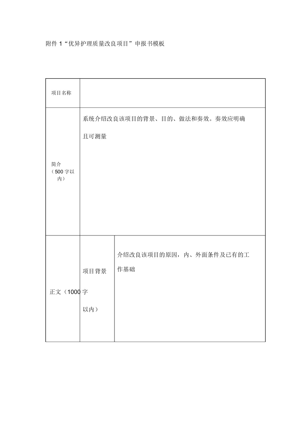 护理质量改善项目申报书