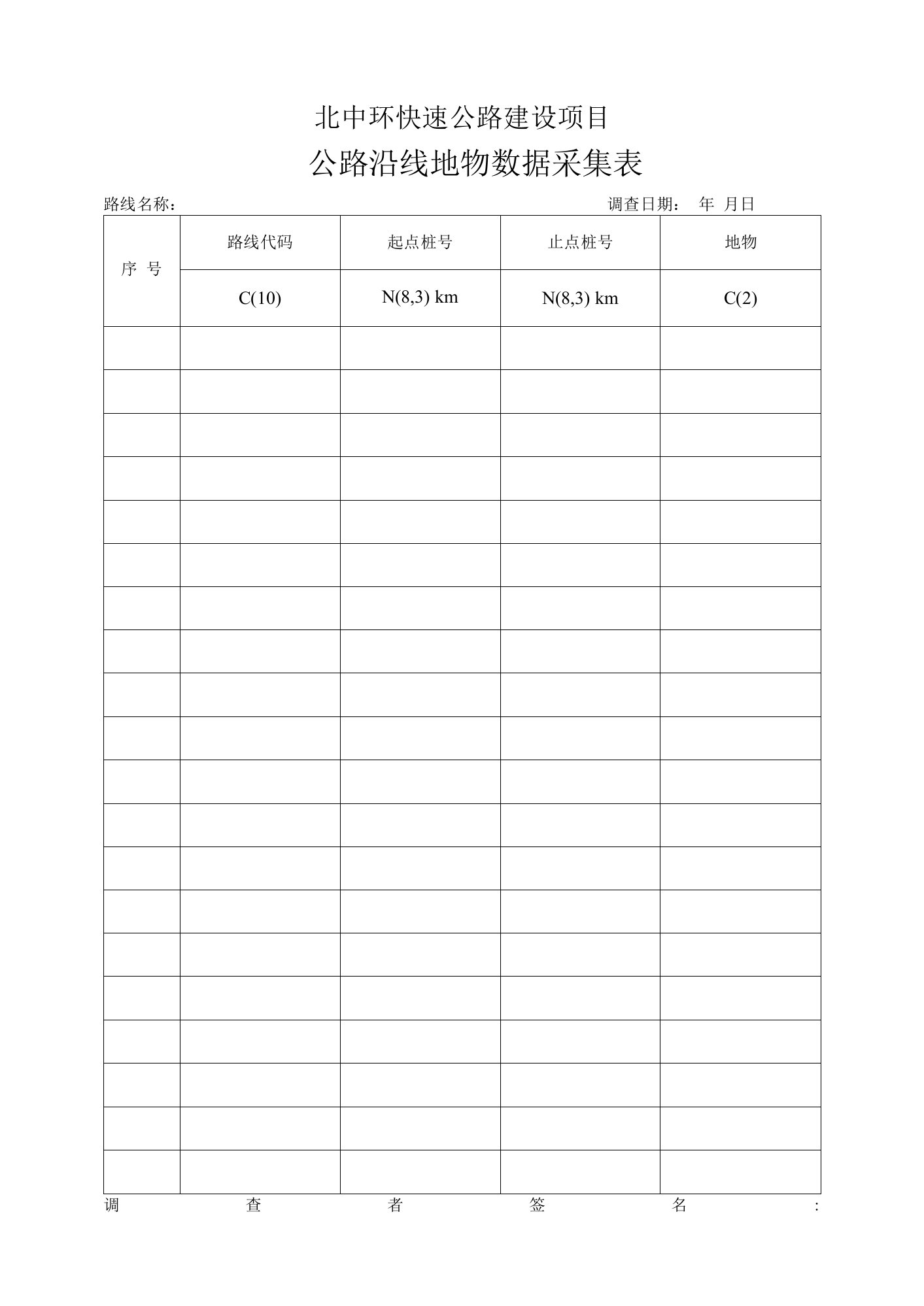 公路沿线地物数据采集表