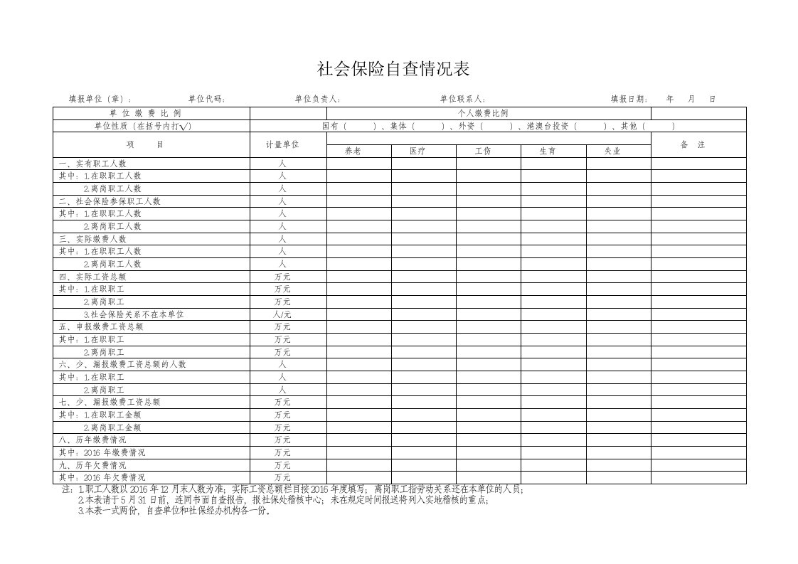 社会保险自查情况表