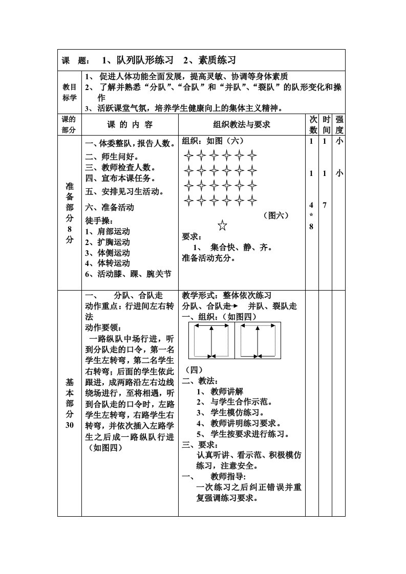 初中七年级体育教案全册