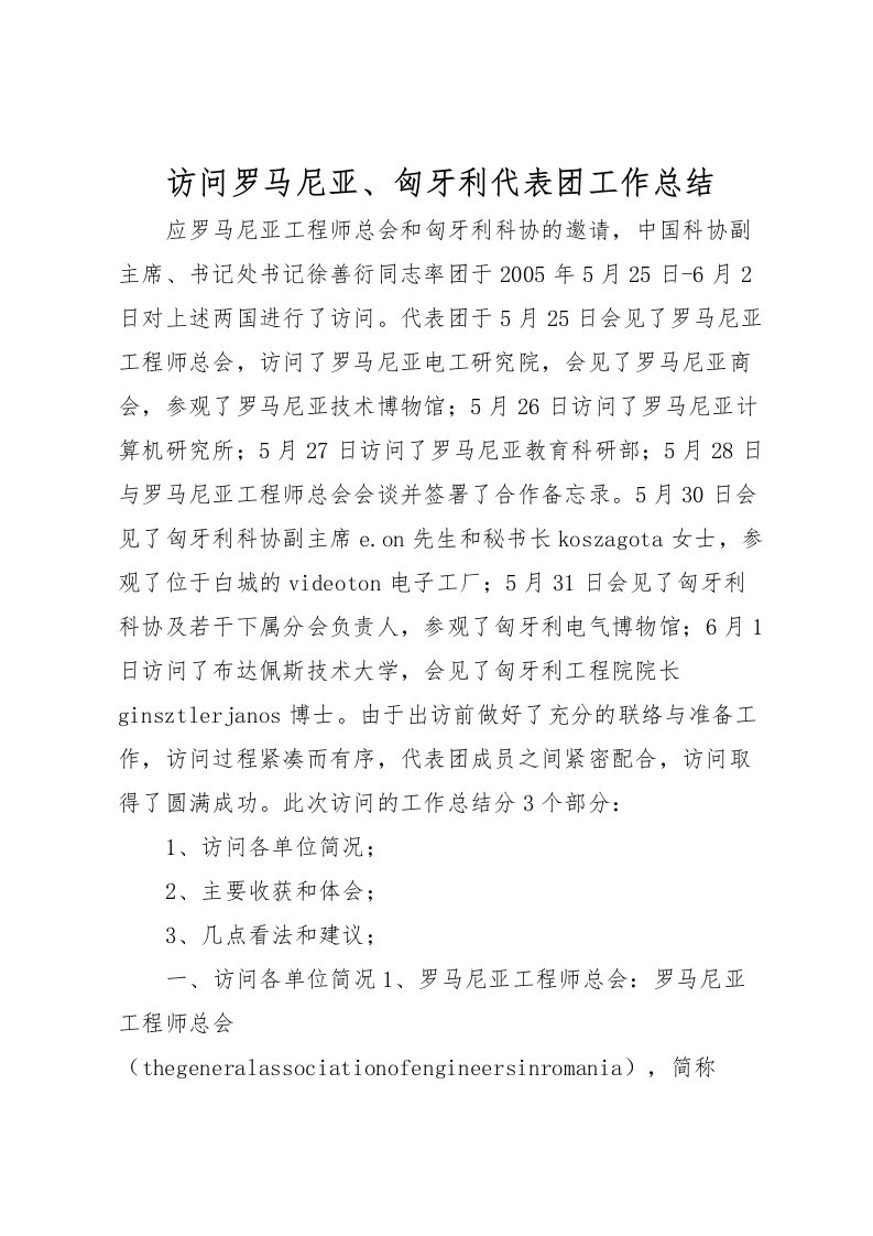 2022-访问罗马尼亚匈牙利代表团工作总结