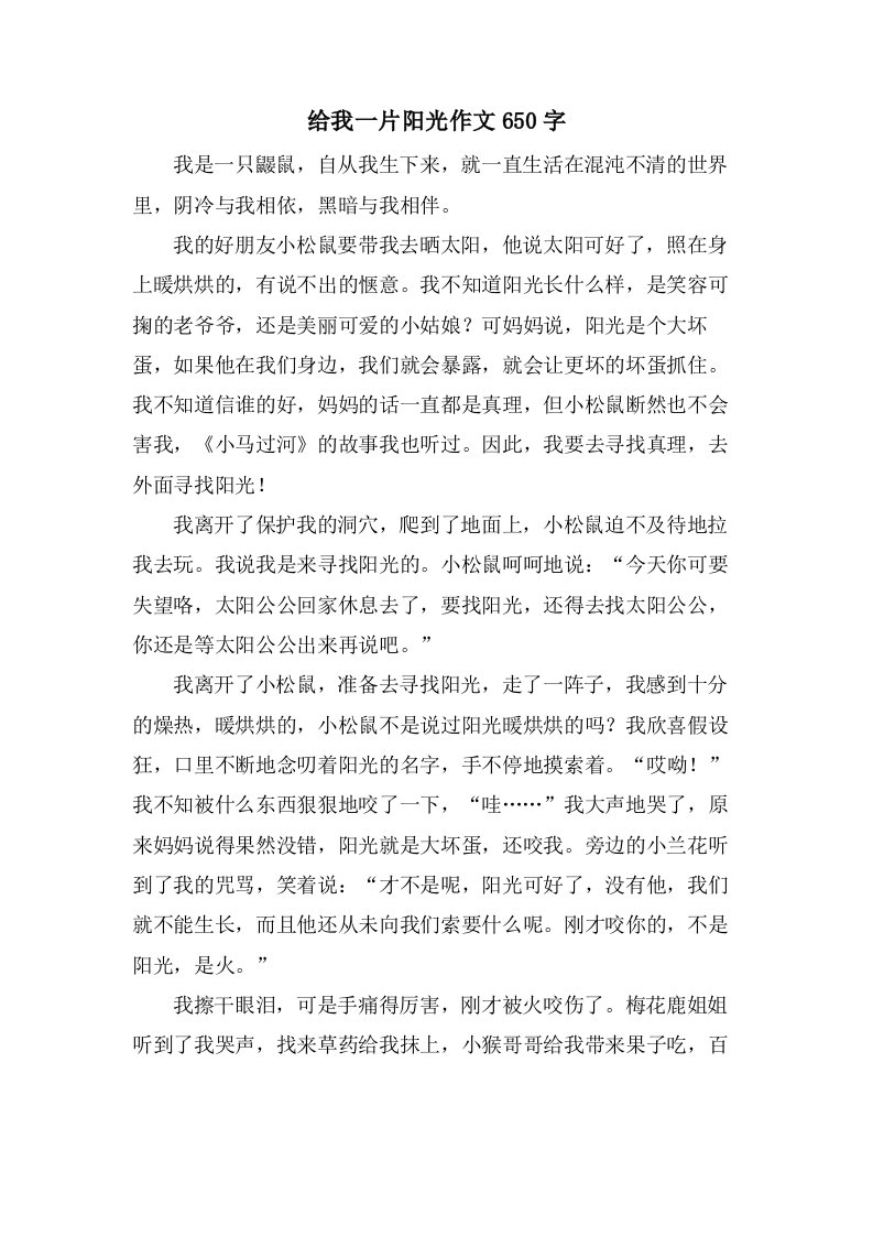 给我一片阳光作文650字