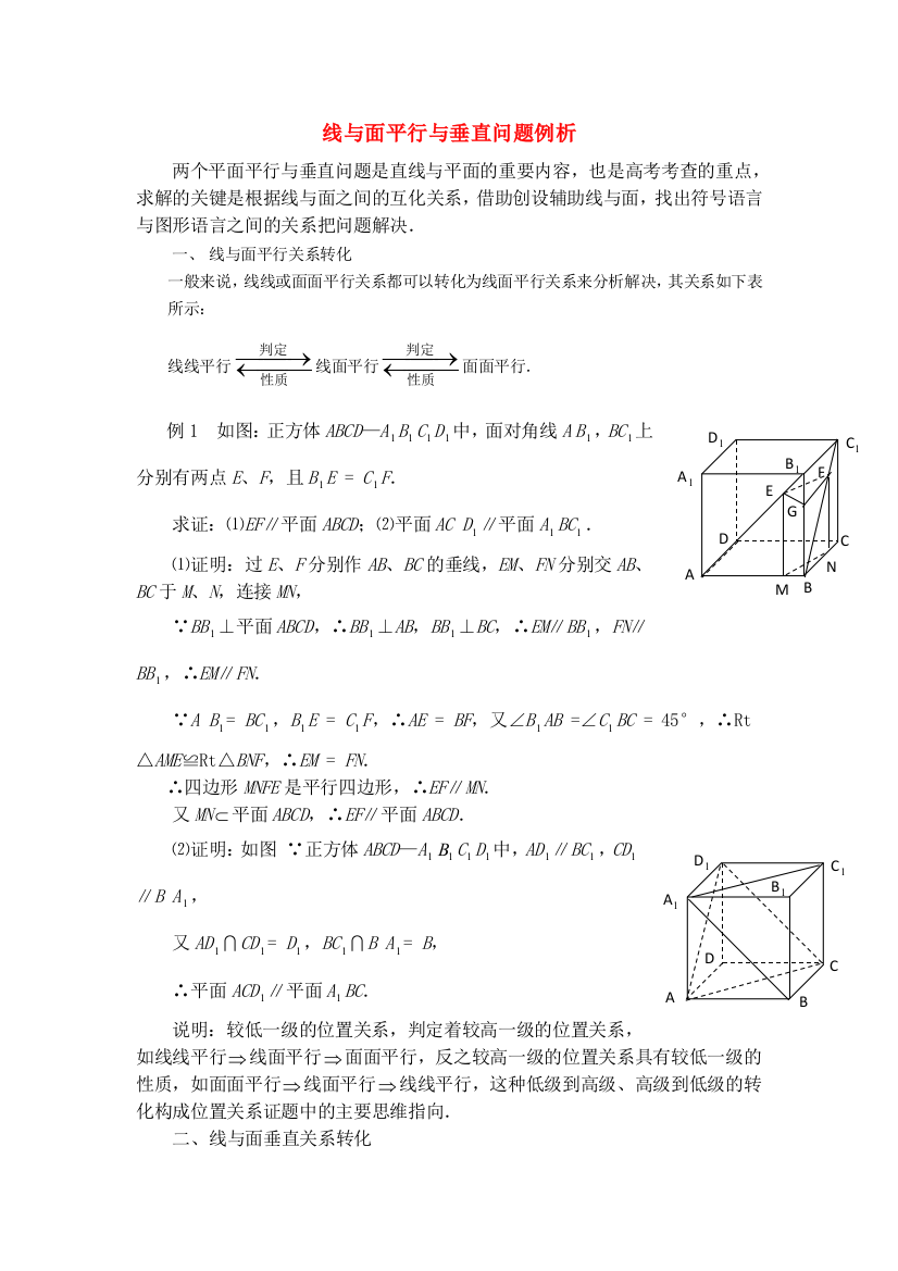 （整理版）线与面平行与垂直问题例析