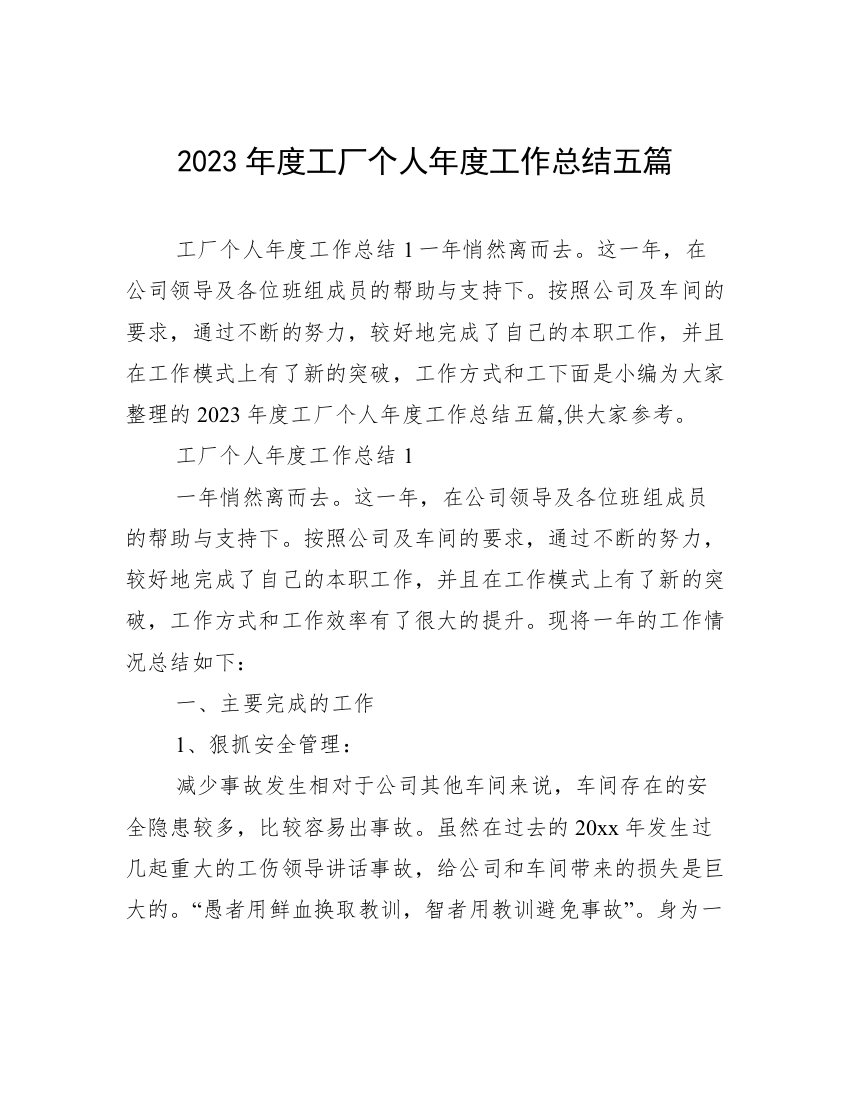 2023年度工厂个人年度工作总结五篇