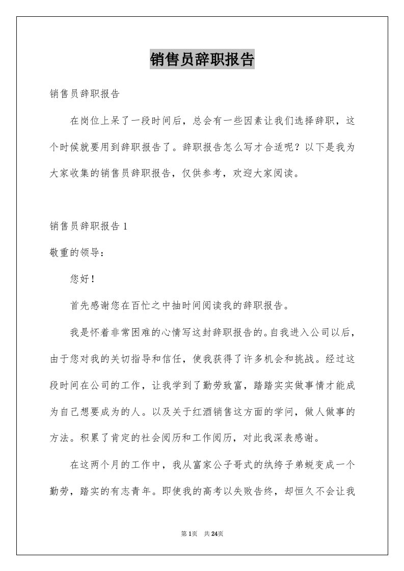 销售员辞职报告例文3