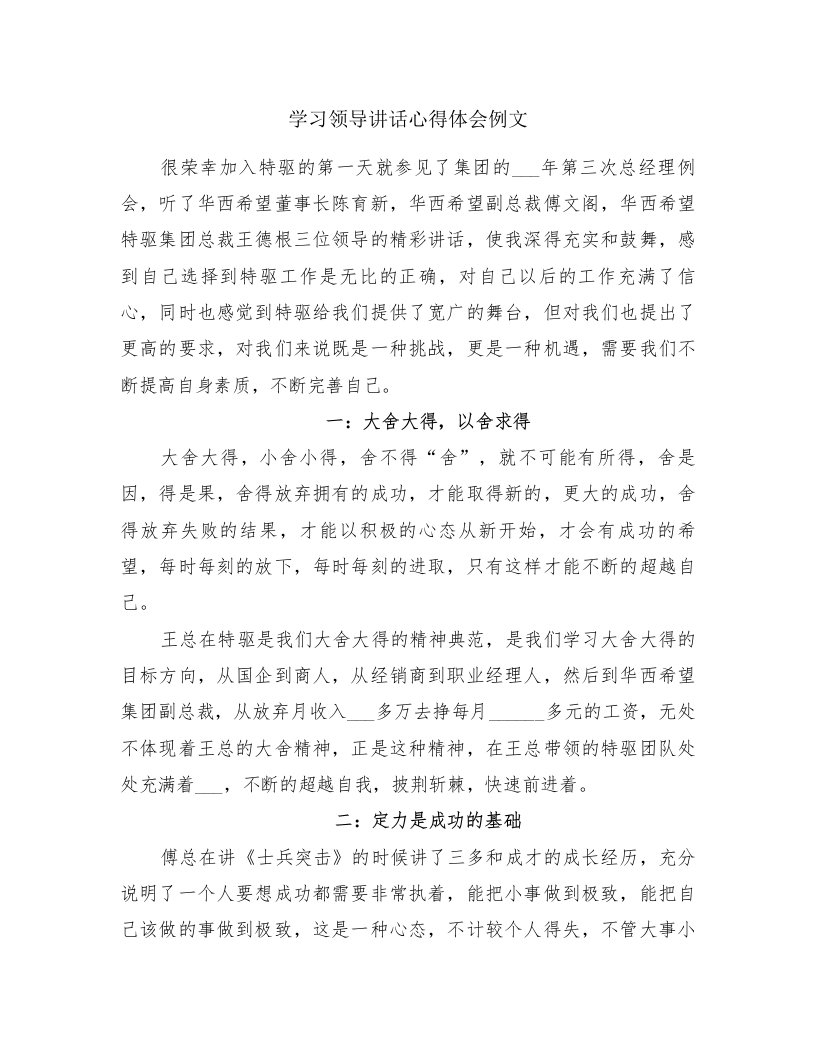 学习领导讲话心得体会例文