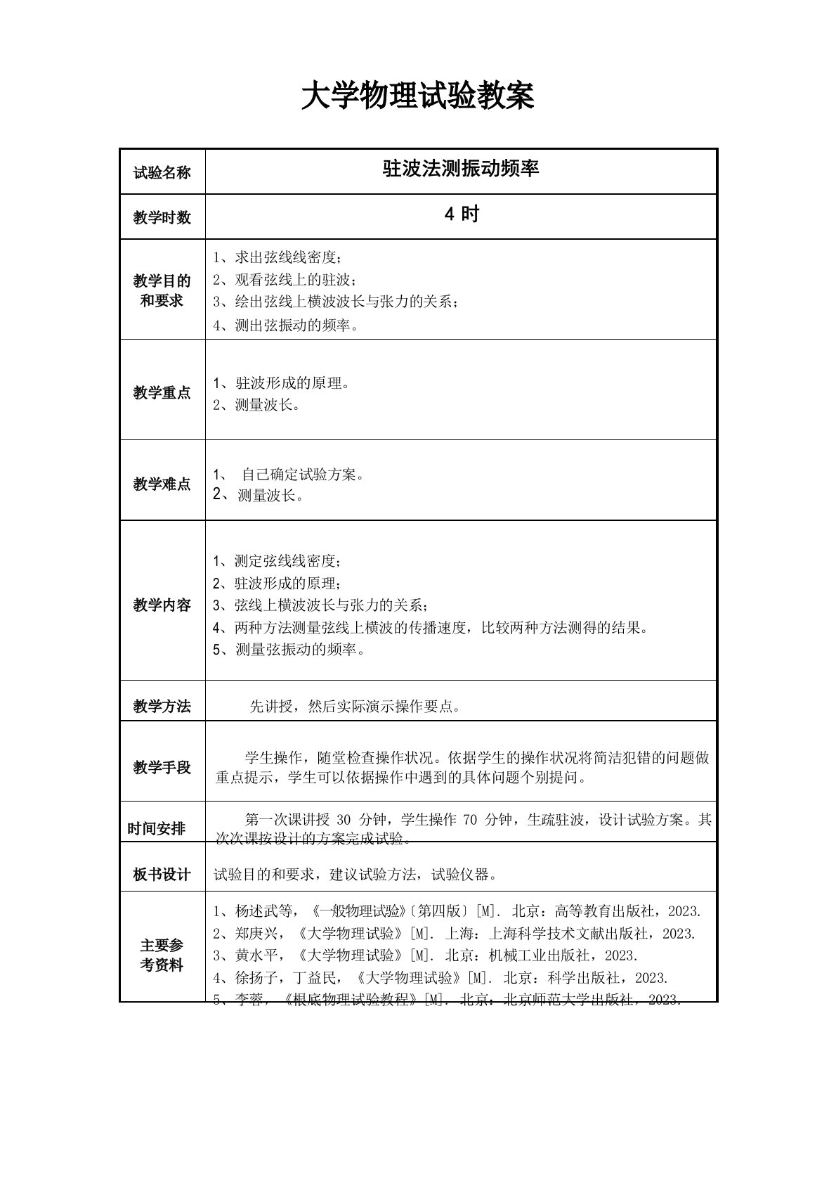 大学物理实验教案6-驻波法测振动频率