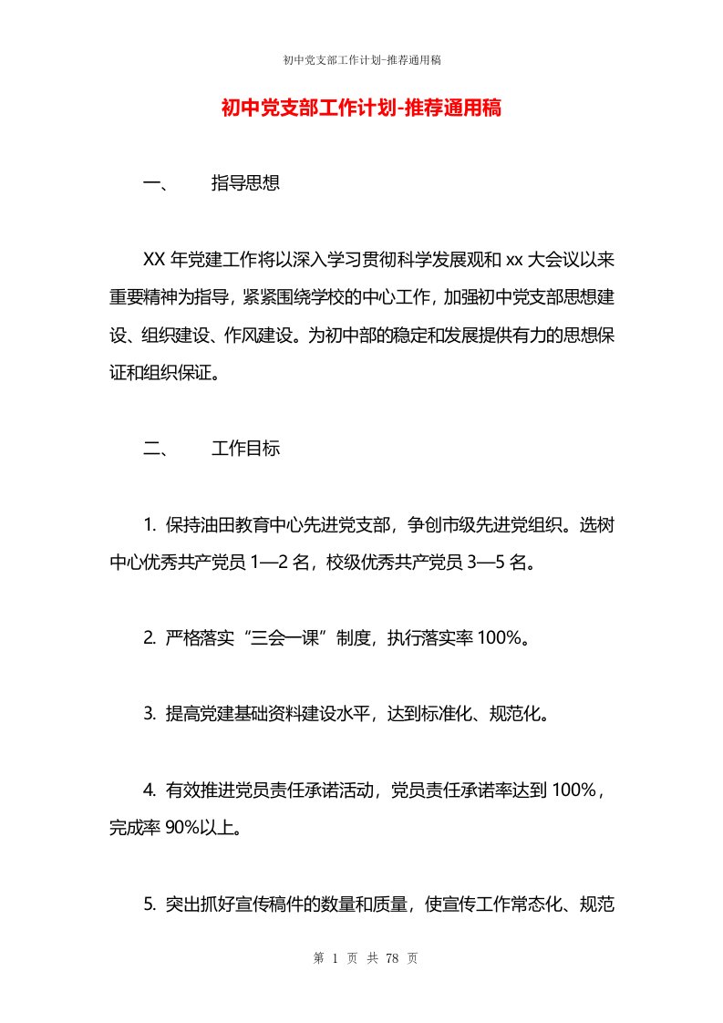 初中党支部工作计划