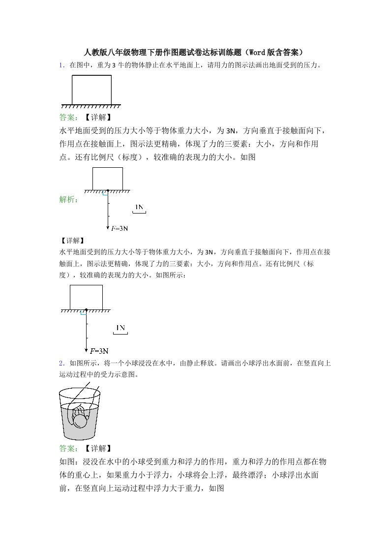 人教版八年级物理下册作图题试卷达标训练题(Word版含答案)