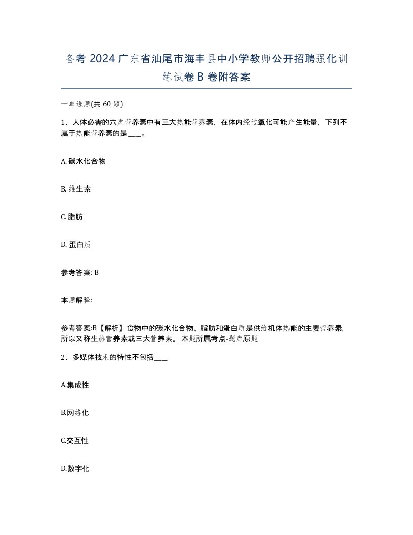 备考2024广东省汕尾市海丰县中小学教师公开招聘强化训练试卷B卷附答案