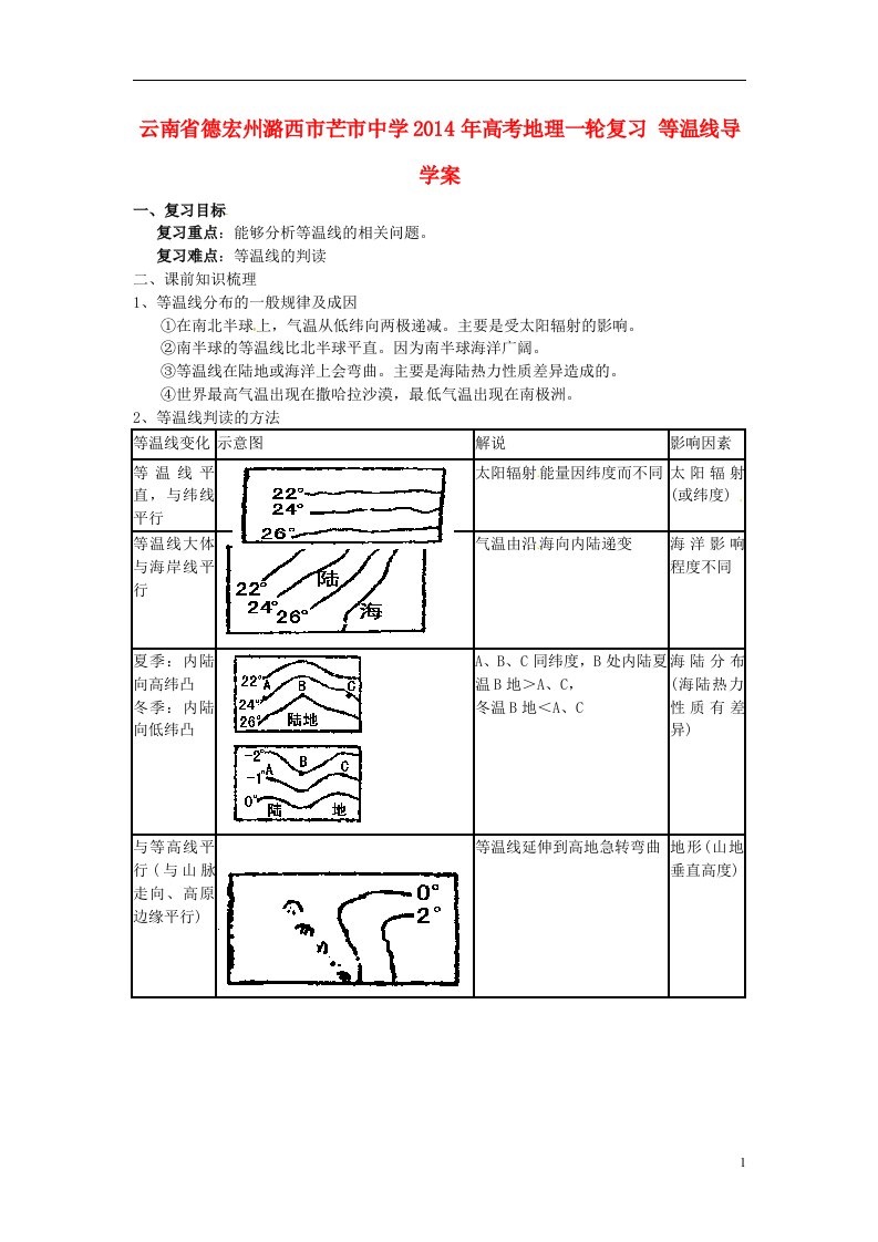 云南省德宏州潞西市芒市中学高考地理一轮复习