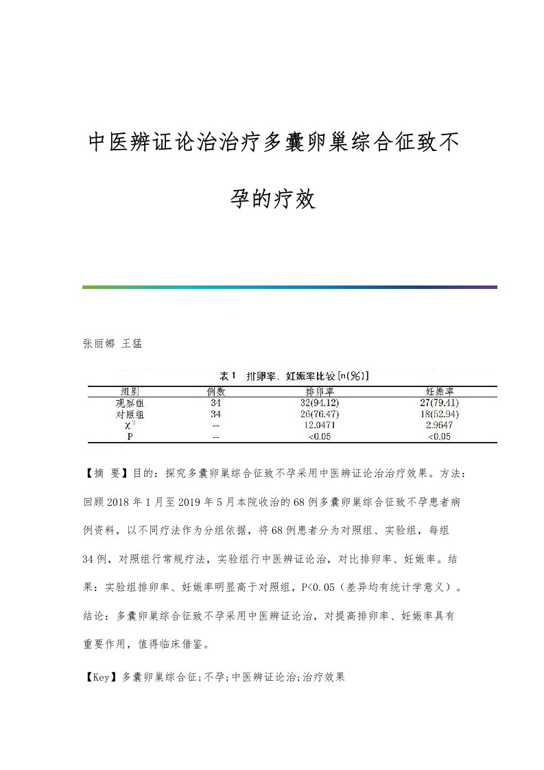 中医辨证论治治疗多囊卵巢综合征致不孕的疗效