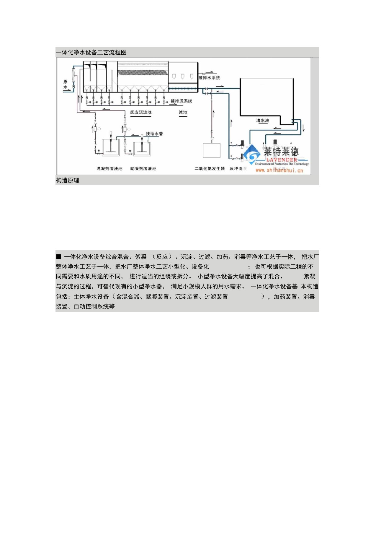 一体化净水设备工艺流程图