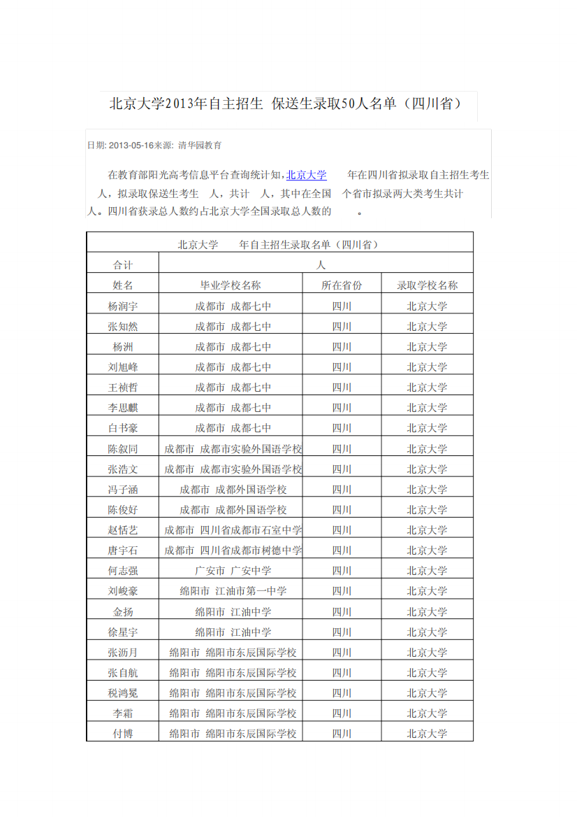 北京大学2013年自主招生