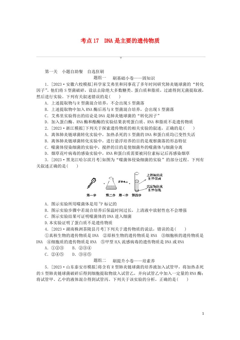 2024版新教材高考生物复习特训卷考点17DNA是主要的遗传物质