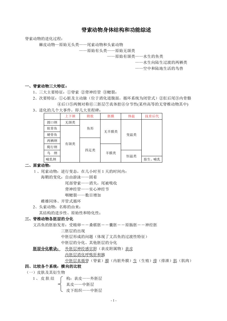 脊索动物身体结构和功能综述