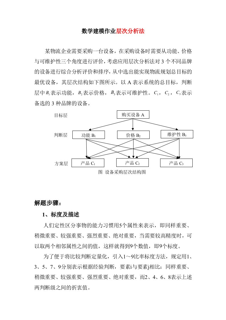 数学建模作业层次分析法