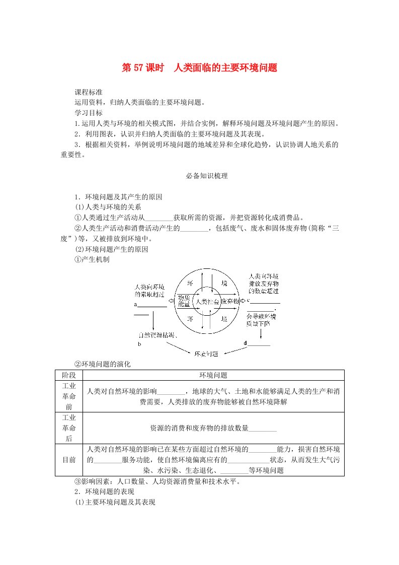 2025版高考地理全程一轮复习学案第十四章环境与发展第57课时人类面临的主要环境问题