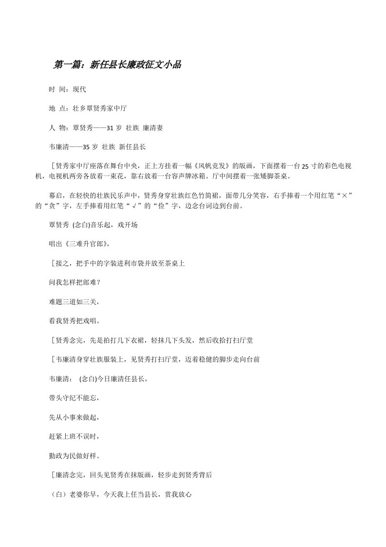 新任县长廉政征文小品[修改版]