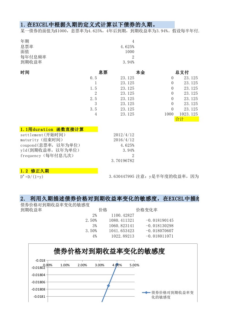 在EXCEL中根据久期的定义式计算债券的久期