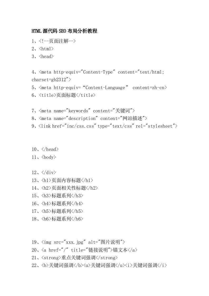 HTML源代码SEO布局分析教程