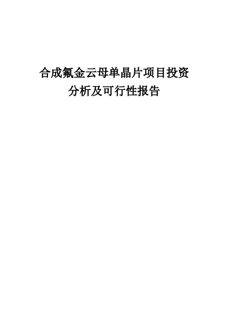 2024年合成氟金云母单晶片项目投资分析及可行性报告