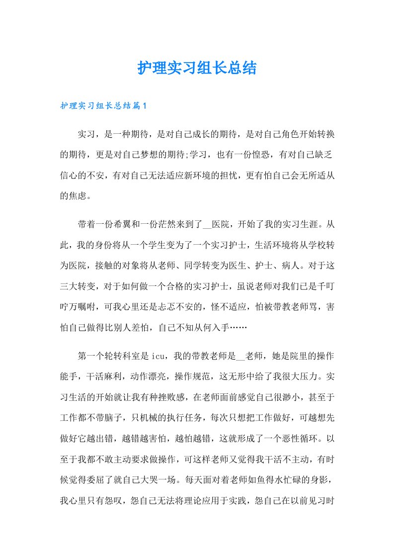 护理实习组长总结