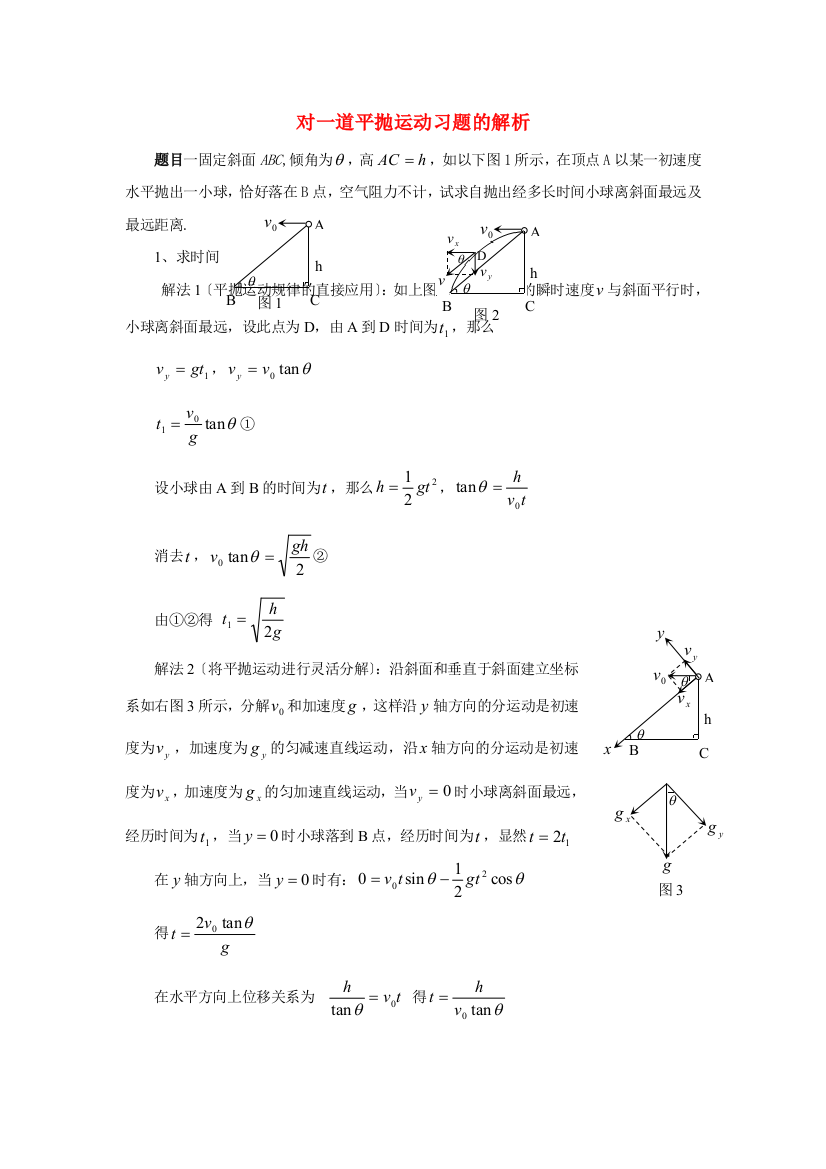 （高中物理）对一道平抛运动习题的解析