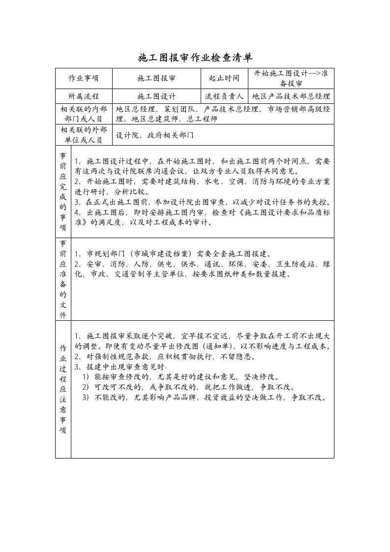 建筑工程管理-施工图报审作业检查清单