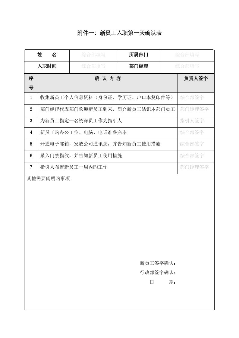 新员工入职与试用期各类表格