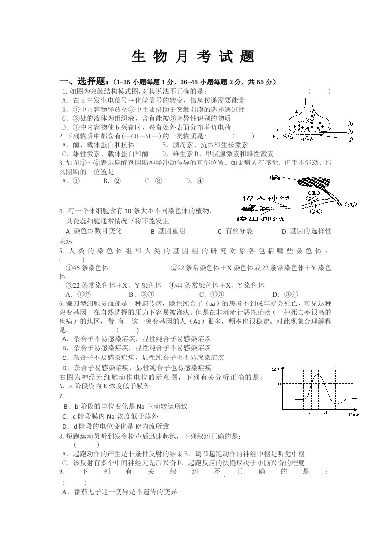 2019-2020年高三12月考生物试题