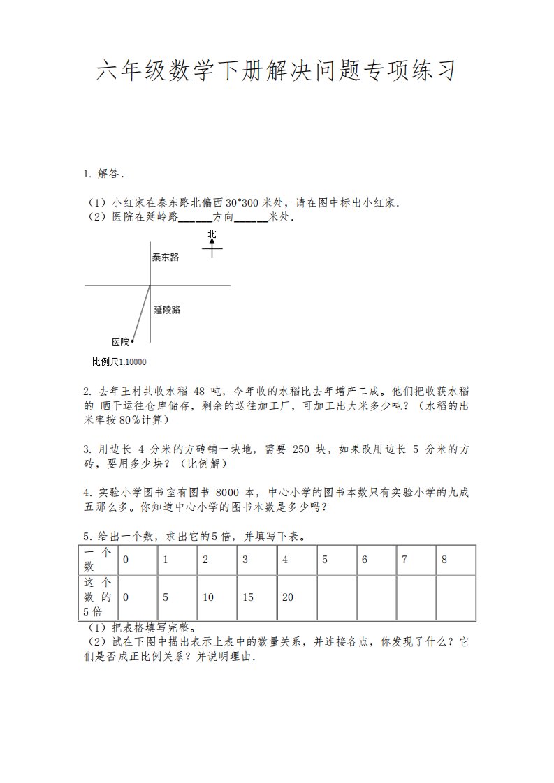 六年级数学下册解决问题专项练习