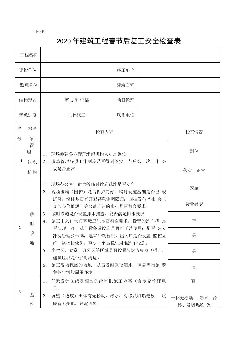 节后复工安全检查记录