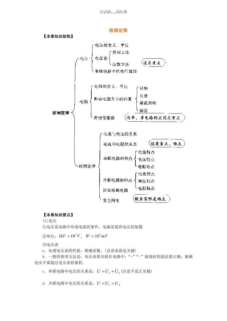 初二物理欧姆定律知识结构及习题讲解