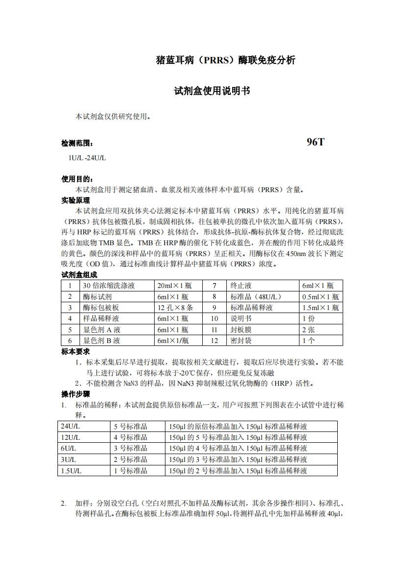 猪蓝耳病(PRRS)说明书