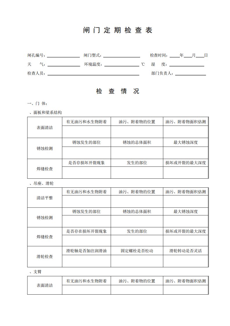 闸门定期检查表