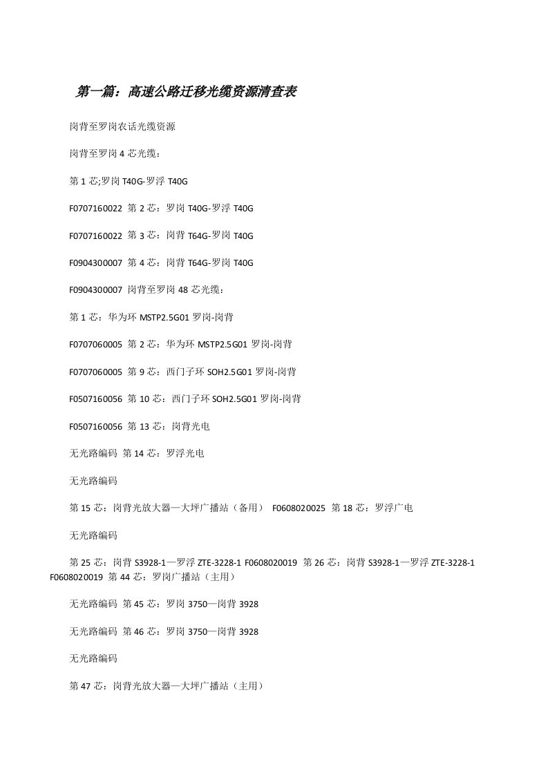 高速公路迁移光缆资源清查表[修改版]