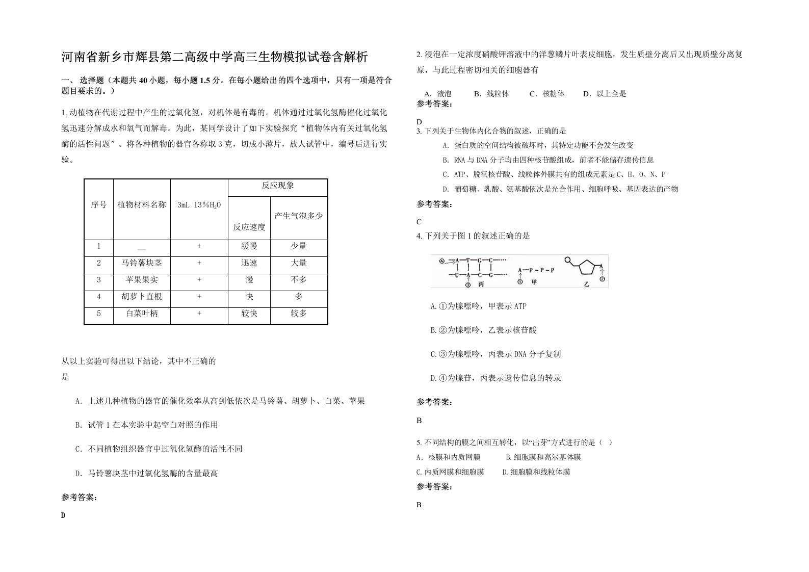 河南省新乡市辉县第二高级中学高三生物模拟试卷含解析