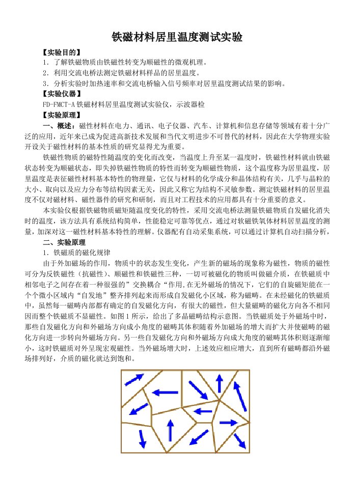 铁磁材料居里温度测试实验