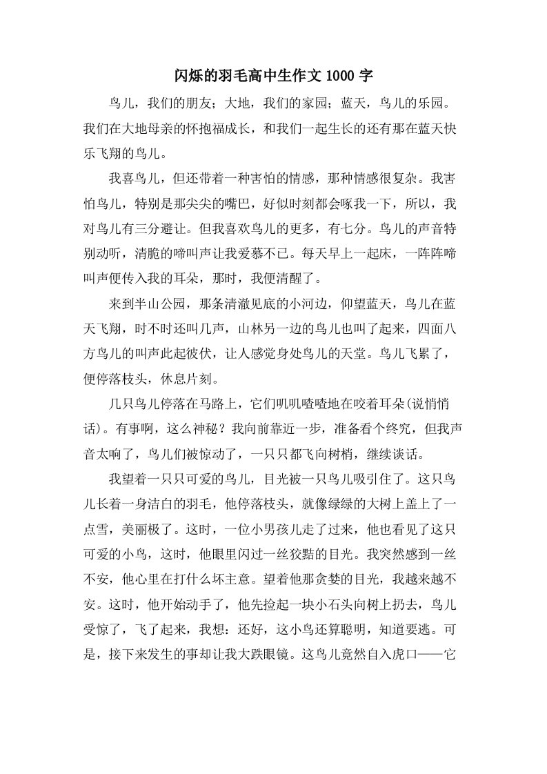 闪烁的羽毛高中生作文1000字