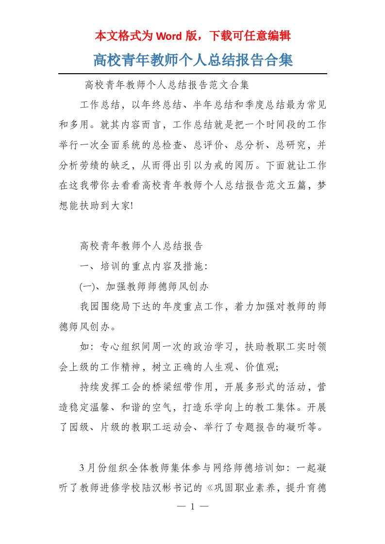 高校青年教师个人总结报告合集