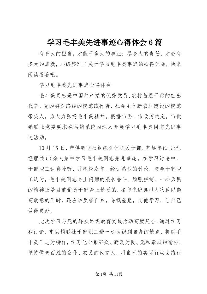 7学习毛丰美先进事迹心得体会6篇