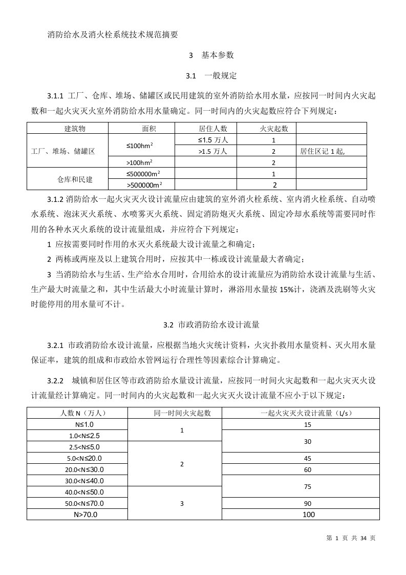 消防给水及消火栓系统技术规范摘要